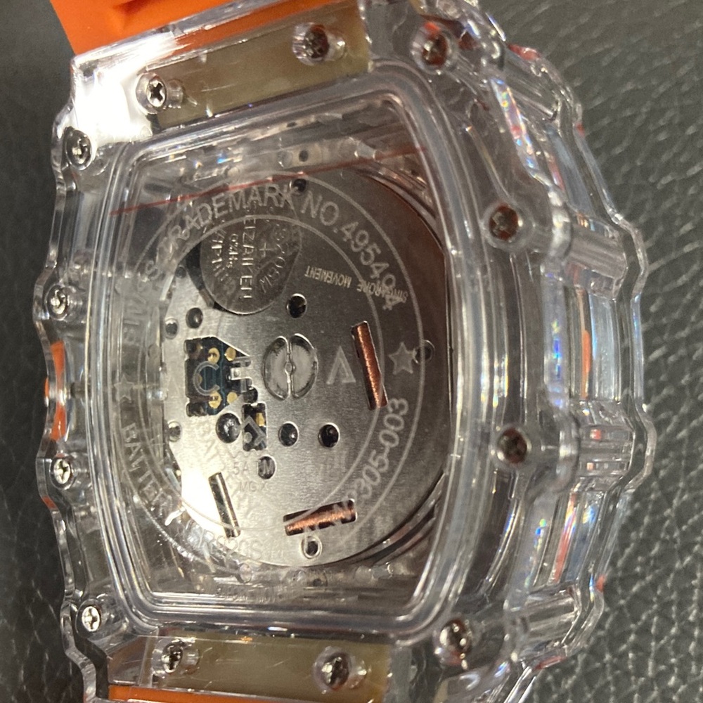 Activa Watch w/ Skeleton Dial 44.3mm, Orange strap/clear face (ACW2305-003) - Picture 6 of 7